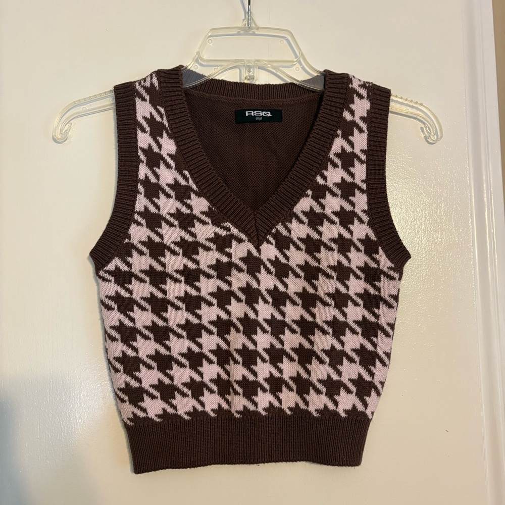 RSQ Brown and Pink V-Neck vest